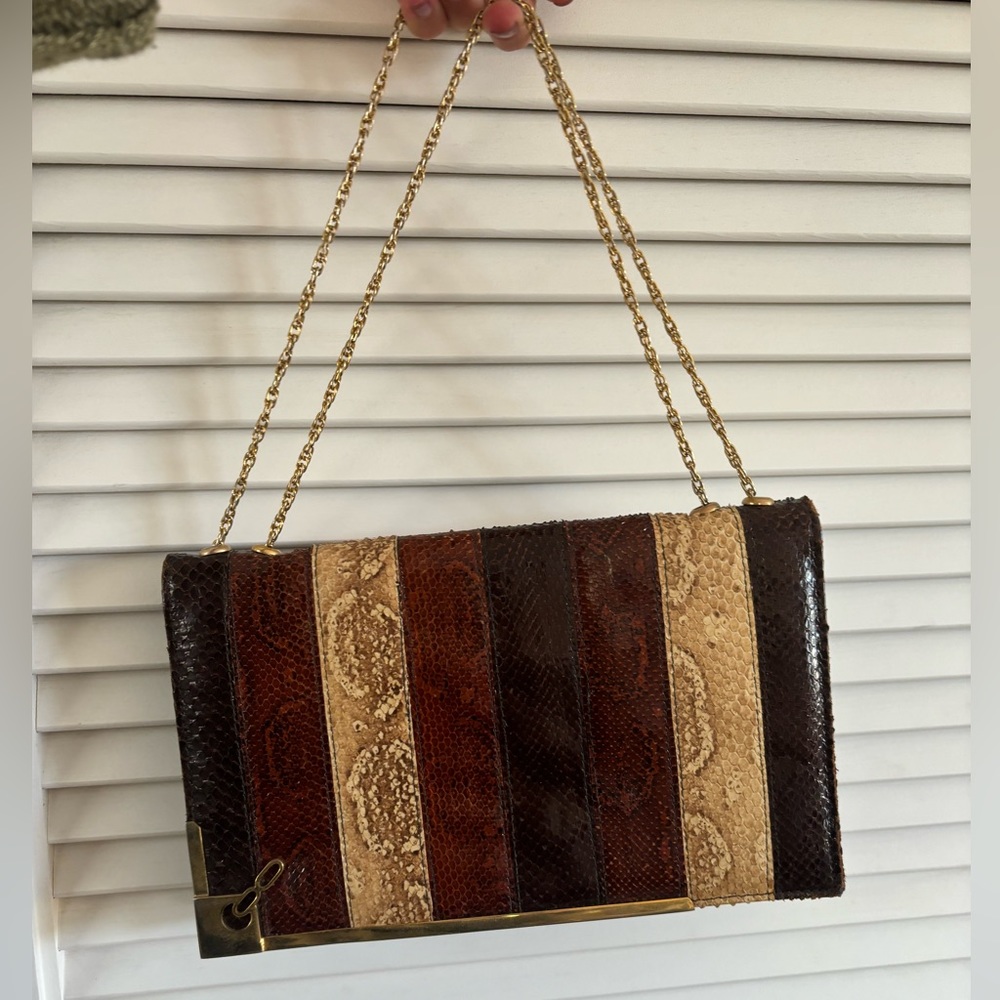 Cuero Vaca Napa vintage genuine snakeskin and leather patchwork purse